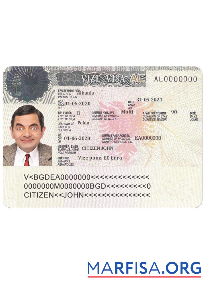 Printable Albania work visa download for verification